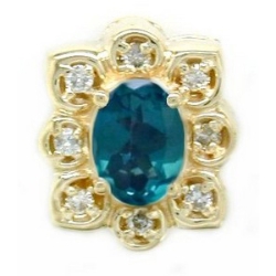 AC256 14K TEAL TOPAZ SLIDE WITH 8 DIAMONDS 